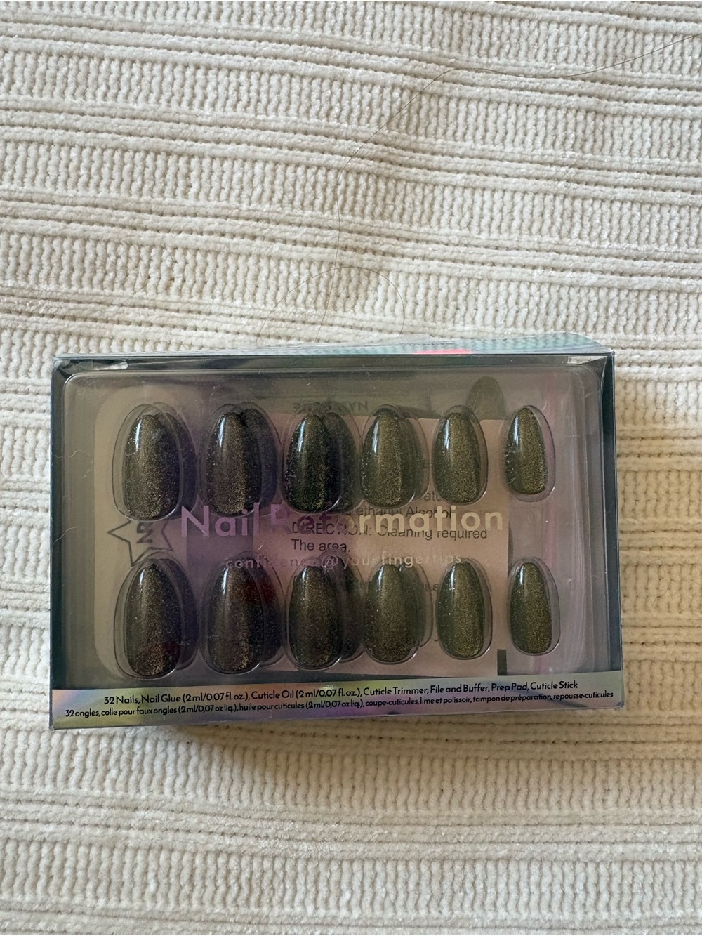Nail Reformation Glitter Olive Green Press-On Nail Set